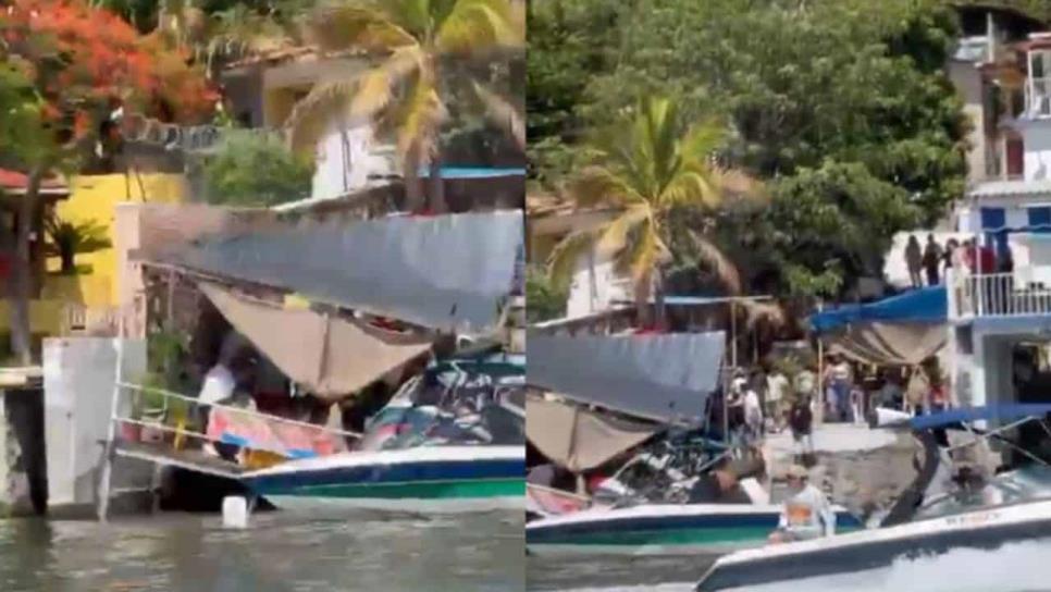 Muelle se desploma en Tequesquitengo y deja a decenas personas en el agua | VIDEO
