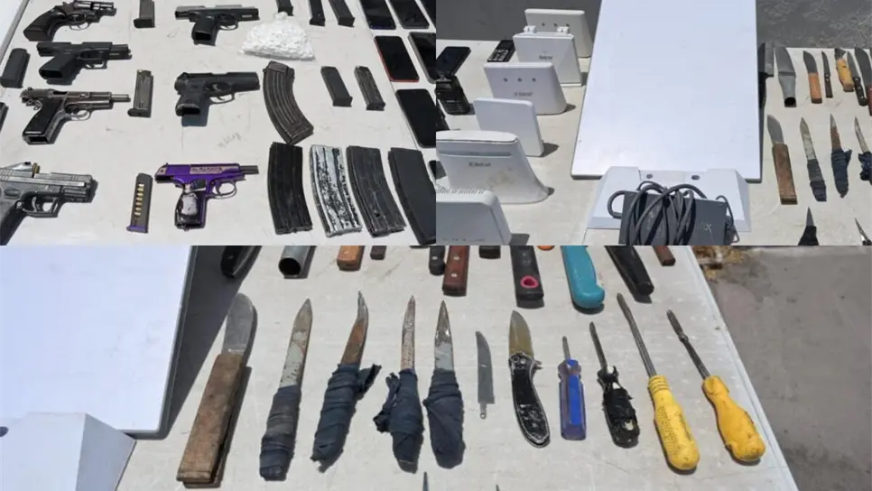 FOTO: Esculcan Penal de Aguaruto y aseguran sistema de Starlink, cuernos de chivo, ametralladoras, pistolas y droga