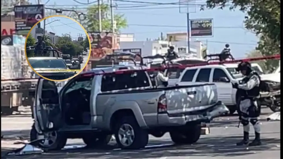 Así quedó una de las camionetas aseguradas en la balacera. FOTO: Luz Noticias