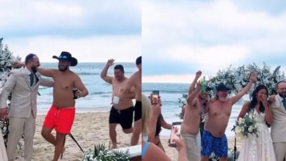 Novios se casan frente al mar y su foto de boda termina invadida por amigos ebrios | VIDEO Novios se casan frente al mar y su foto de boda termina invadida por amigos ebrios | VIDEO