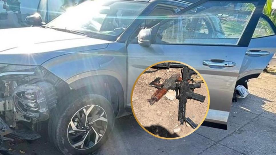 Cinco rifles, dos pistolas y cinco vehículos, lo asegurado en balacera en El Barrio, Culiacán Cinco rifles, dos pistolas y cinco vehículos, lo asegurado en balacera en El Barrio, Culiacán