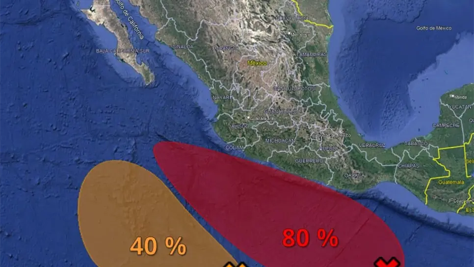 Ambas zonas tienen altas probabilidades de convertirse en ciclones. (FOTO: Conagua).