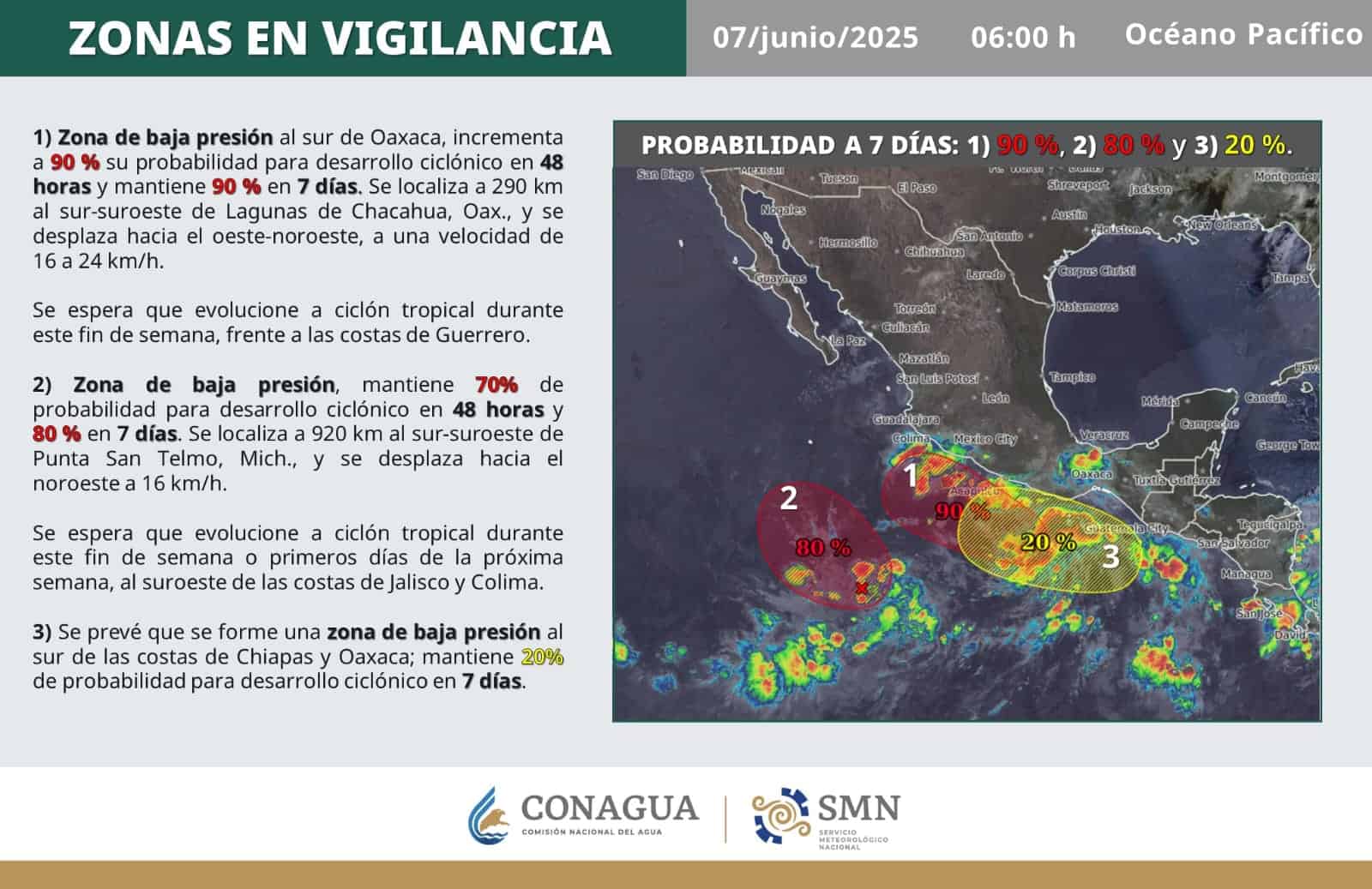 El SMN advierte posible formación de ciclón  Bárbara  en el Océano Pacífico