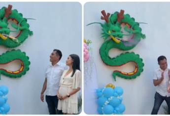 Digno de Dragon Ball: pareja revela género de su niña con maqueta de Shen Long