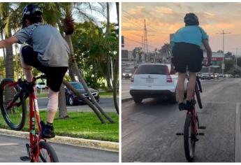 Joven biker sortea las calles de Culiacán con sus habilidades en bicicleta | VIDEO