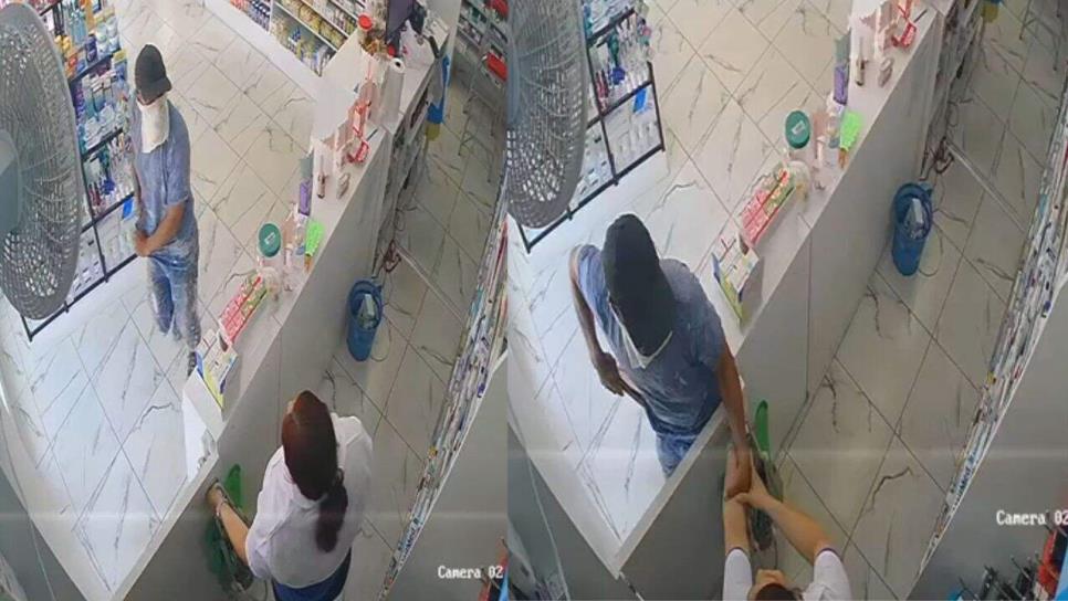 Asaltan farmacia en Mazatlán y empleada intenta defenderse con un palo de escoba Asaltan farmacia en Mazatlán y empleada intenta defenderse con un palo de escoba