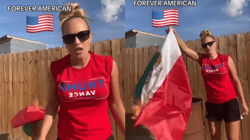 Mujer estadounidense quema la bandera de México: "Por siempre americana" | VIDEO Mujer estadounidense quema la bandera de México: "Por siempre americana" | VIDEO