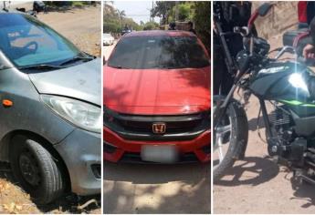 Dos vehículos y una motocicleta con reporte de robo fueron asegurados en Culiacán