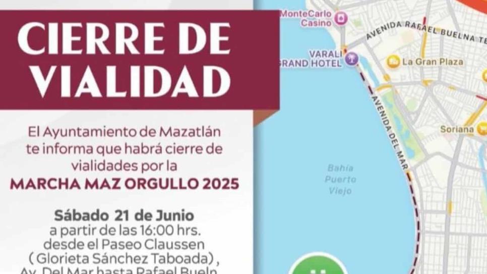 Estas calles cerrarán en Mazatlán este sábado por marcha Más Orgullo 2025 Estas calles cerrarán en Mazatlán este sábado por marcha Más Orgullo 2025