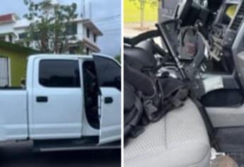 Aseguran dos camionetas con blindaje artesanal, rifles y equipo táctico, en Culiacán