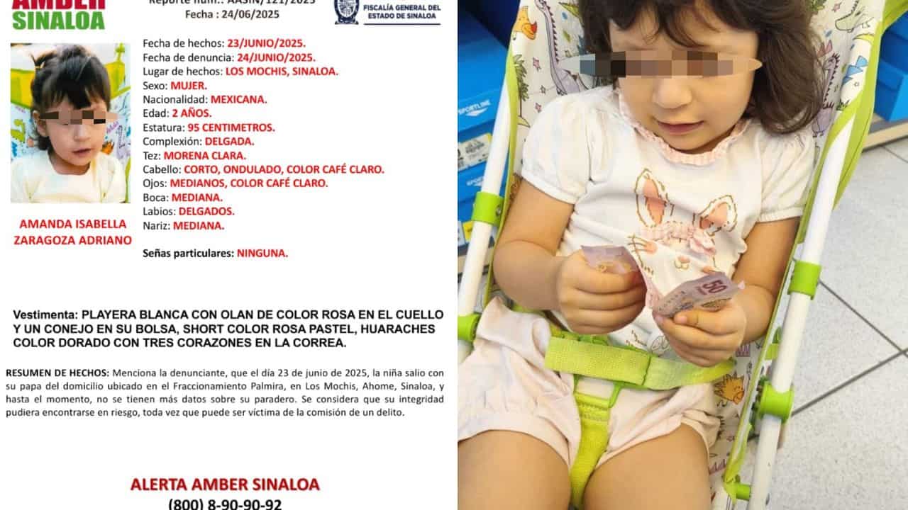 Si usted ha visto a Amanda Isabella Zaragoza Adriano, o cuenta con información que pueda ayudar a las autoridades o a su madre a localizarla, lo puedes reportar al número 667-716-7090, al 668-818-3990