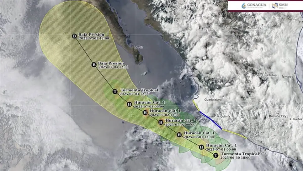 Trayectoria estimada de la tormenta Flossie. (FOTO: Conagua).