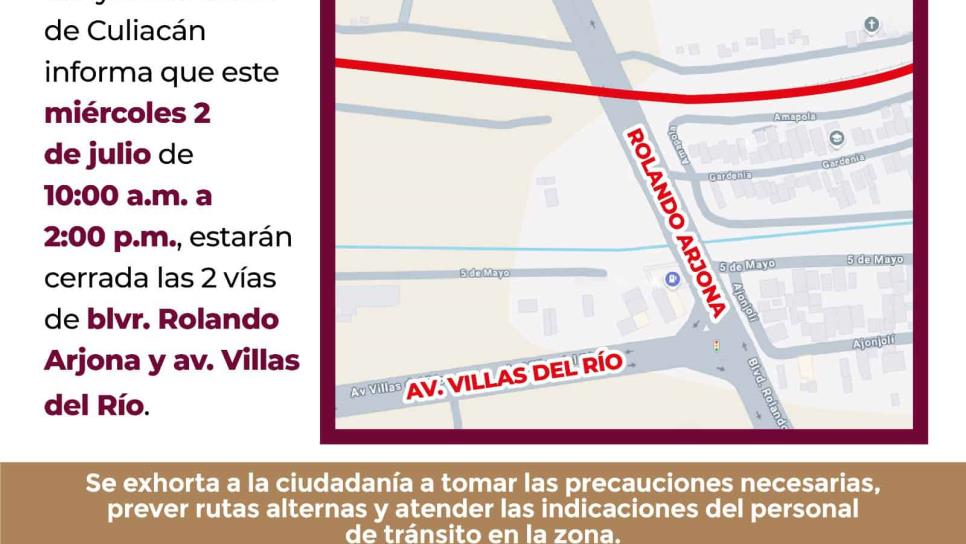 Por trabajos de Ferromex, cerrarán estas calles de Culiacán