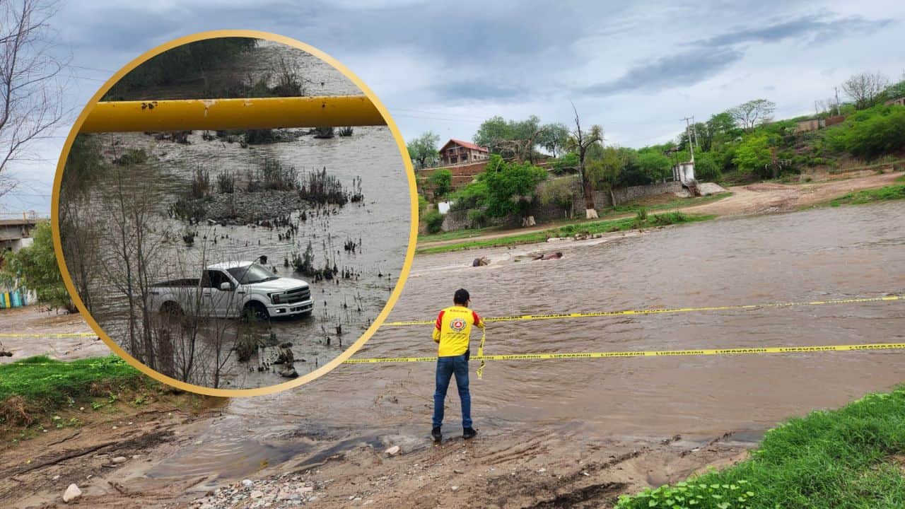 La camioneta fue arrastrada por el caudal del río en el área conocida como El Vado. FOTO: Luz Noticias.