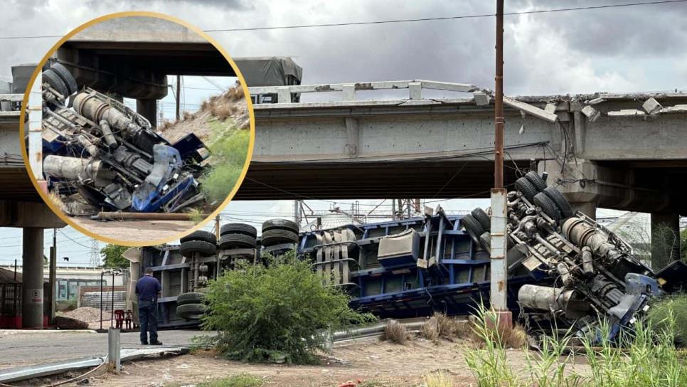 Cae tráiler desde el puente de la México 15 al canal Lateral 18 en Los Mochis; le tronó una llanta Cae tráiler desde el puente de la México 15 al canal Lateral 18 en Los Mochis; le tronó una llanta