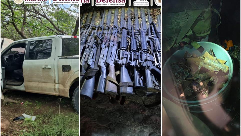 Aseguran vehículos blindados, 35 explosivos, 14 rifles y lanzagranadas en Cosalá Aseguran vehículos blindados, 35 explosivos, 14 rifles y lanzagranadas en Cosalá