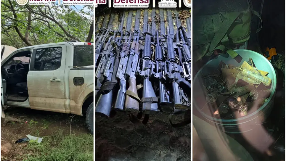 Aseguran vehículos blindados, 35 explosivos, 14 rifles y lanzagranadas en Cosalá