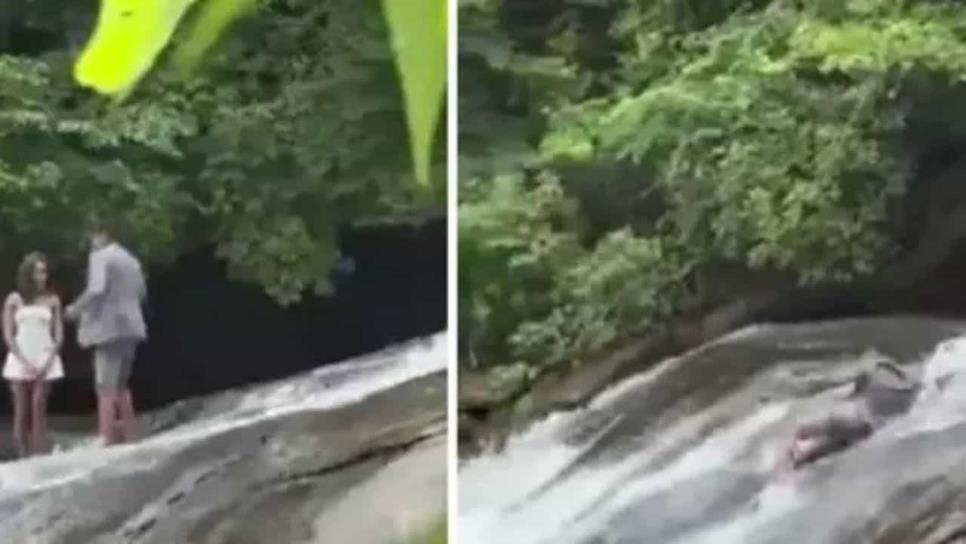 Pidió matrimonio frente a una cascada y la corriente casi lo mata | VIDEO Pidió matrimonio frente a una cascada y la corriente casi lo mata | VIDEO