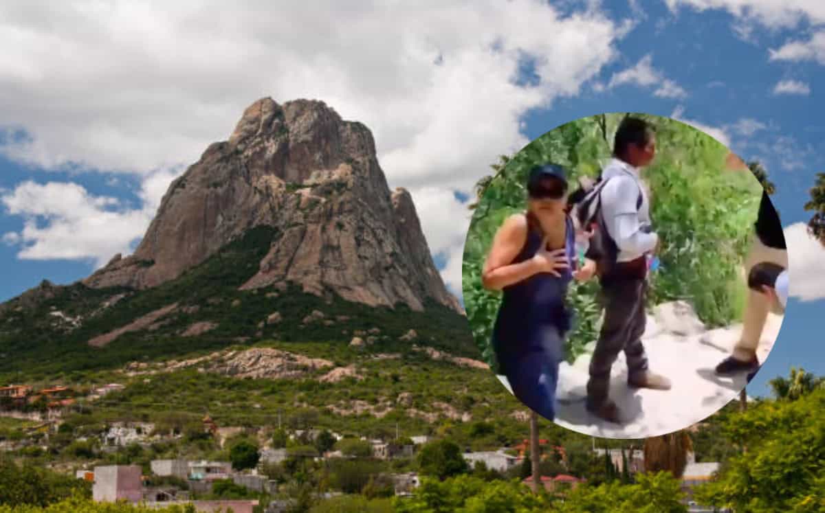 FOTO: Estadounidense vandaliza monolito Peña de Bernal; “soy ciudadana americana”, se justifica