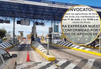 Campesinos de Sinaloa convocan a manifestación en caseta de Alhuey, Angostura
