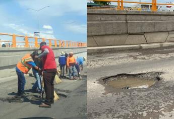 Rehabilitan baches del puente del Libramiento Colosio en Mazatlán 