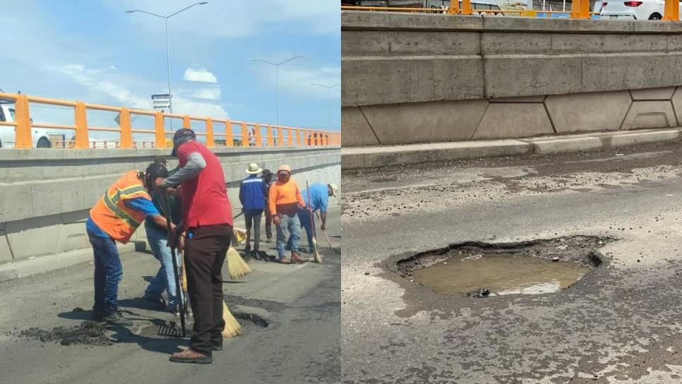 Rehabilitan baches del puente del Libramiento Colosio en Mazatlán 
