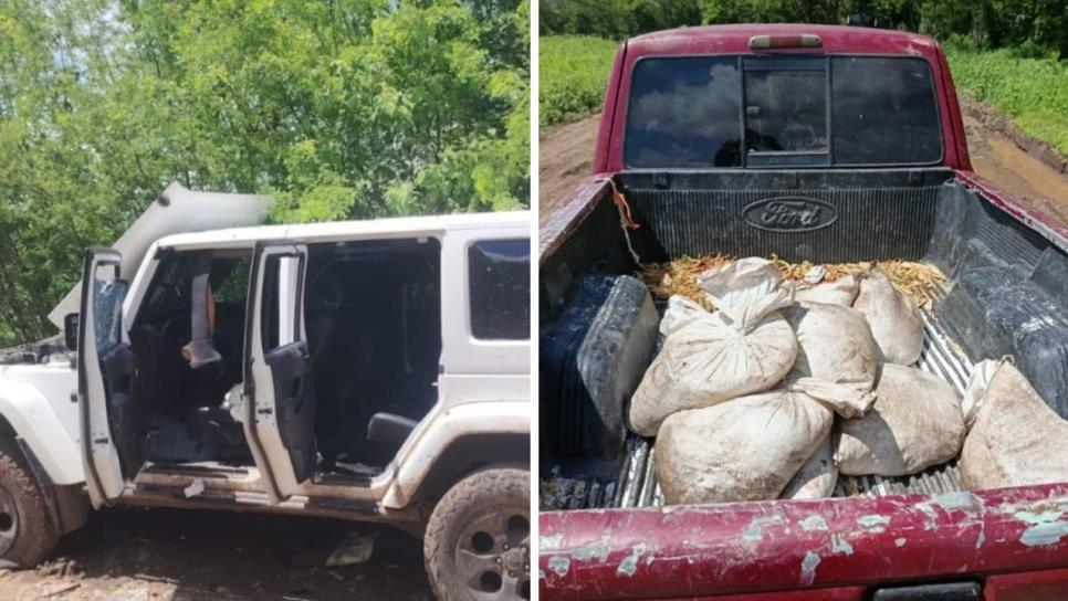 Aseguran cuatro vehículos con precursores químicos en el poblado San Miguel de las Mesas, en Cosalá