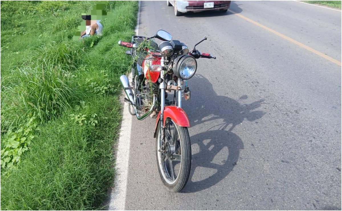 FOTO: Se le atraviesa una vaca a motociclista y casi muere al salirse de la carretera en Guasave
