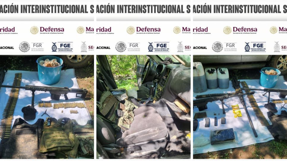 Asegura vehículo blindado, armas, cargadores, cartuchos y presunta droga en Culiacán