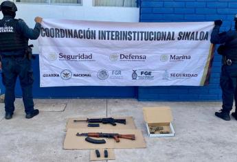 Aseguran armas de uso exclusivo y municiones tras doble homicidio en la colonia Emiliano Zapata en Culiacán