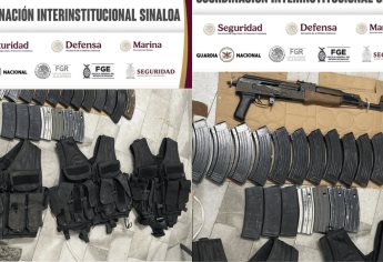 Aseguran droga, armamento, municiones y equipo táctico en Elota