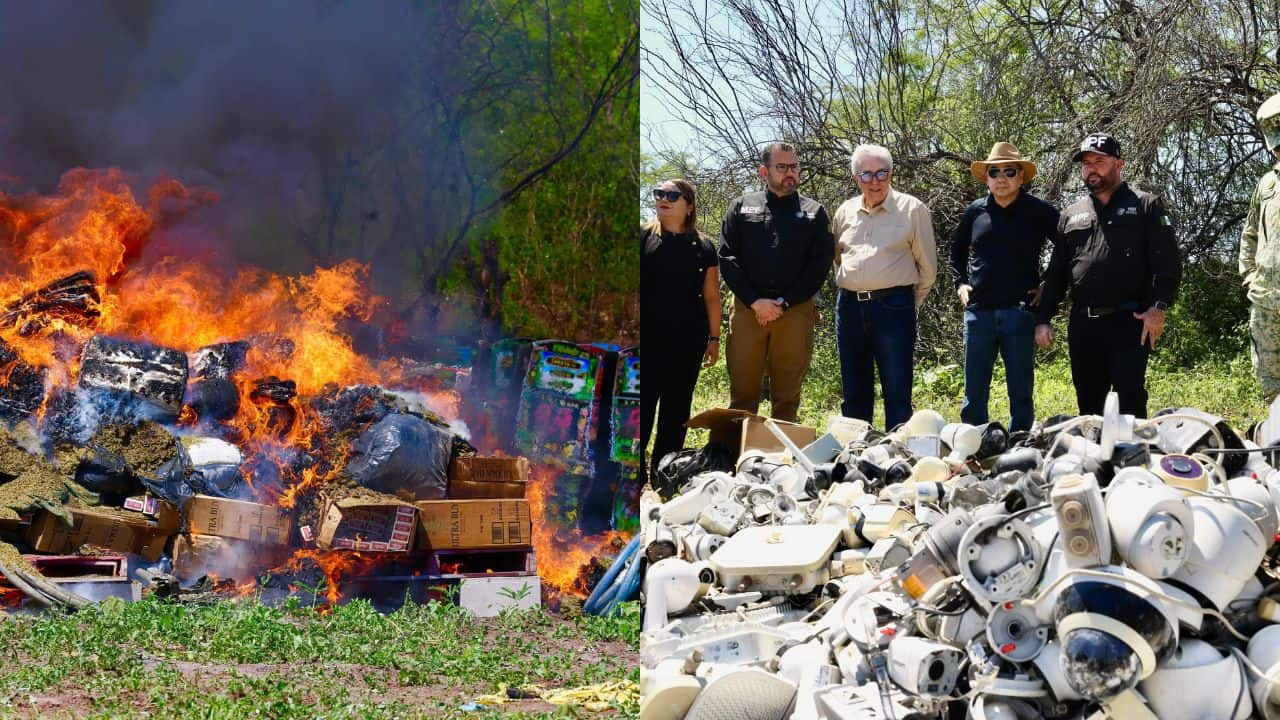 Incineran más de 3 toneladas de droga y mil 600 cámaras de videovigilancia clandestinas en Culiacán