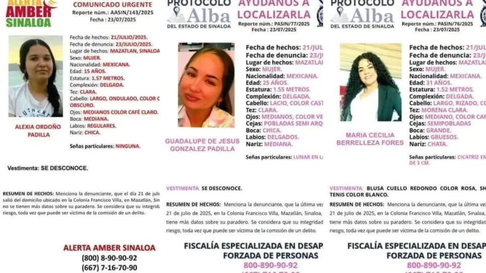 Desaparecen tres mujeres en Mazatlán; una de ellas es menor de edad Desaparecen tres mujeres en Mazatlán; una de ellas es menor de edad