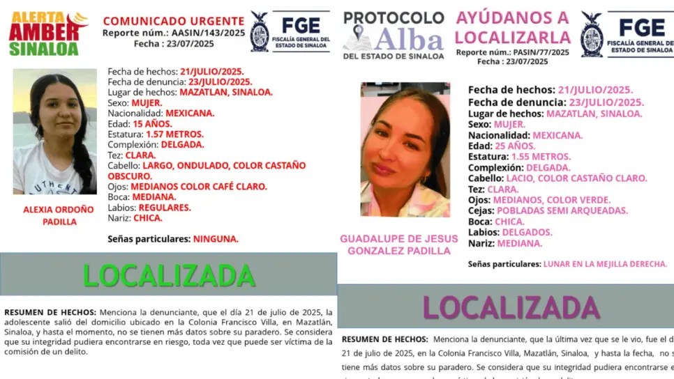 Localizan con vida a dos de las cuatro mujeres desaparecidas en Mazatlán