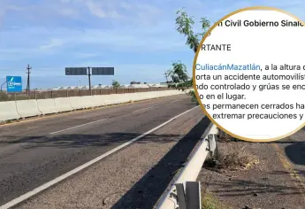 Se registra accidente en la carretera Culiacán-Mazatlán en el kilómetro 156; cierran ambos carriles
