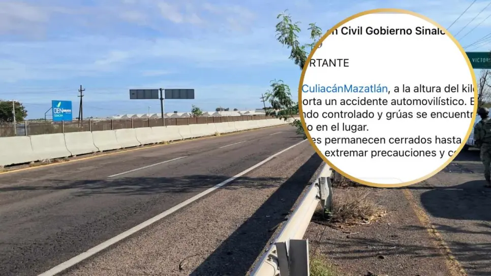 Se registra accidente en la carretera Culiacán-Mazatlán en el kilómetro 156; cierran ambos carriles