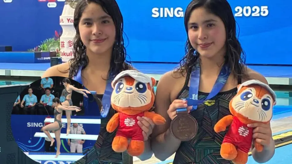 Lía y Mía, gemelas clavadistas hacen historia al ganar medalla en Mundial de Singapur 2025