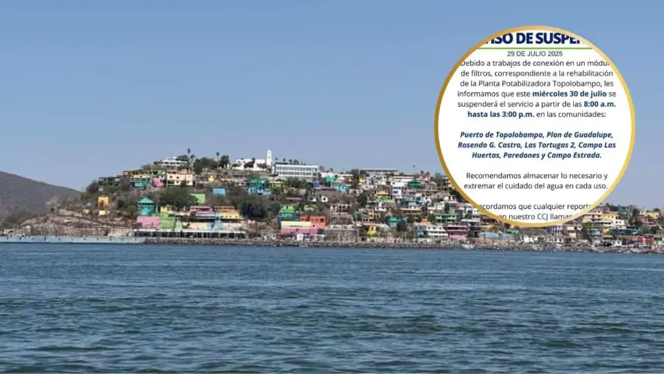 JAPAMA suspenderá servicio de agua potable en Topolobampo este miércoles 30 de julio