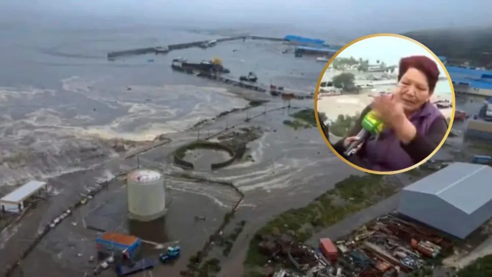 Abuelita lleva a su nieto a ver un tsunami después de sismo en Rusia | VIDEO Abuelita lleva a su nieto a ver un tsunami después de sismo en Rusia | VIDEO