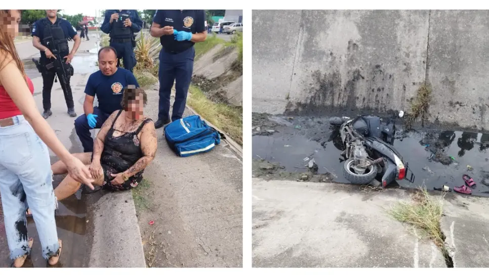 Madre e hija derrapan en motocicleta y caen a fondo de un canal al sur de Mazatlán Madre e hija derrapan en motocicleta y caen a fondo de un canal al sur de Mazatlán