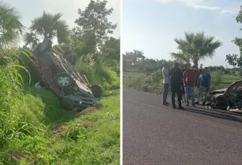 En encontronazo termina en volcadura en la carretera a La Trinidad, Guasave; hay dos lesionados
