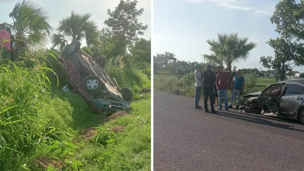 En encontronazo termina en volcadura en la carretera a La Trinidad, Guasave; hay dos lesionados