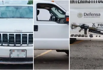 Aseguran dos vehículos y armamento en Navolato; uno de los carros estaba blindado