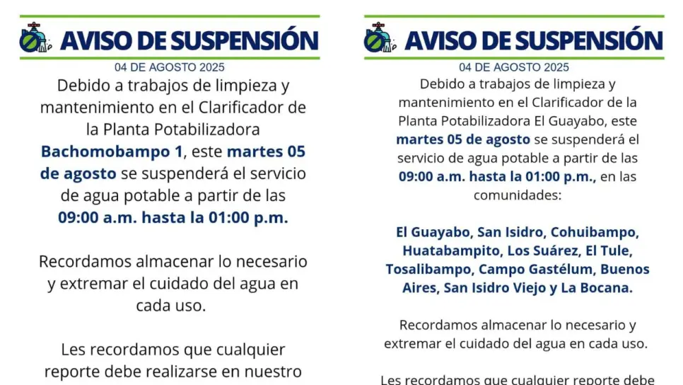 ¡A llenar cubetas! JAPAMA suspenderá servicio a 12 comunidades este martes