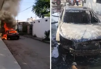 Vehículo incendiado en el centro de Los Mochis fue utilizado en ataque a balazos contra joven en Las Mañanitas