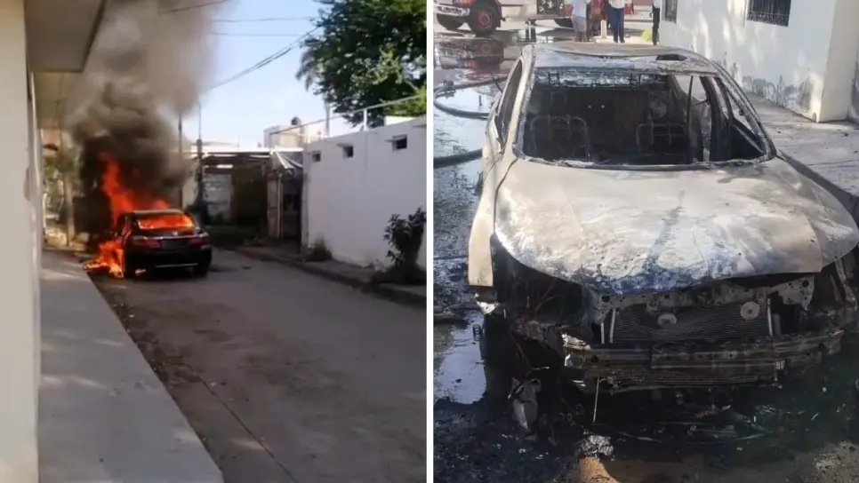 Vehículo incendiado en el centro de Los Mochis fue utilizado en ataque a balazos contra joven en Las Mañanitas