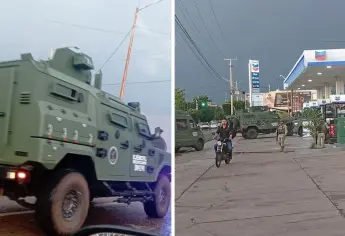 Fuerte operativo militar en Guamúchil: vehículos blindados Ocelotl y decenas de soldados patrullan la ciudad
