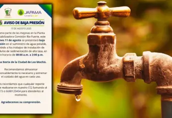 ¡Qué no te agarre desprevenido! Este lunes habrá baja presión de agua en la zona norte de Los Mochis