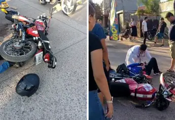 Chocan dos motociclistas en Los Mochis, uno terminó con su pierna fracturada