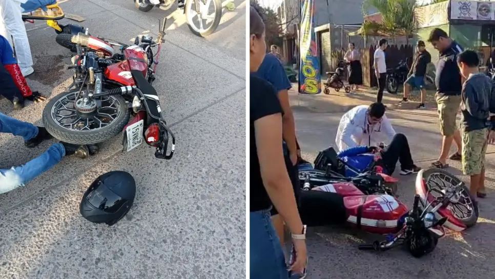 Chocan dos motociclistas en Los Mochis, uno terminó con su pierna fracturada